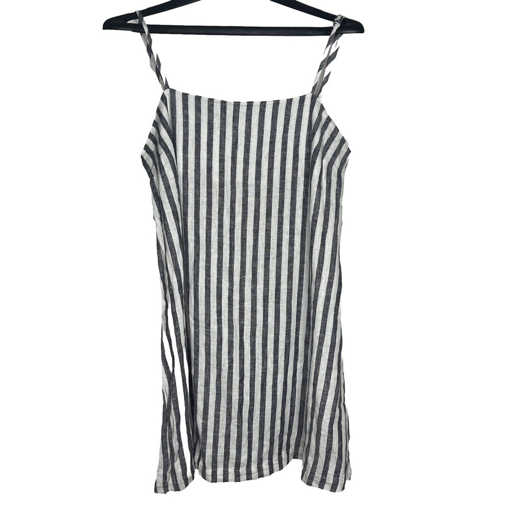 A New Day Linen Blend Spaghetti Spaghetti Strap Grey White Striped Size M NWOT